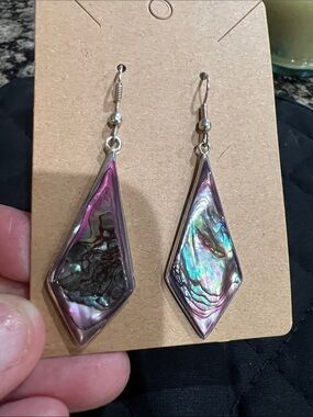 Earrings Alpaca Mexico Iridescent Purple Abalone shell inlay Drop Earrings